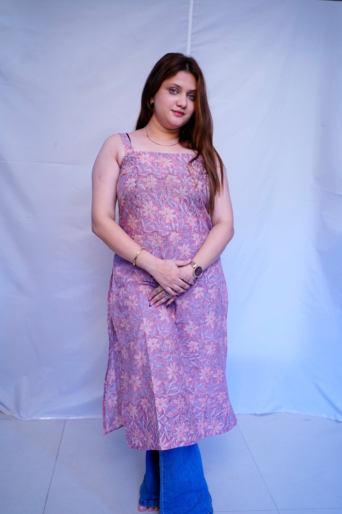 Women’s Light Brown Bagru HandBlock Prinnted 100% Cotton Long Kurti | Rooh E Azah