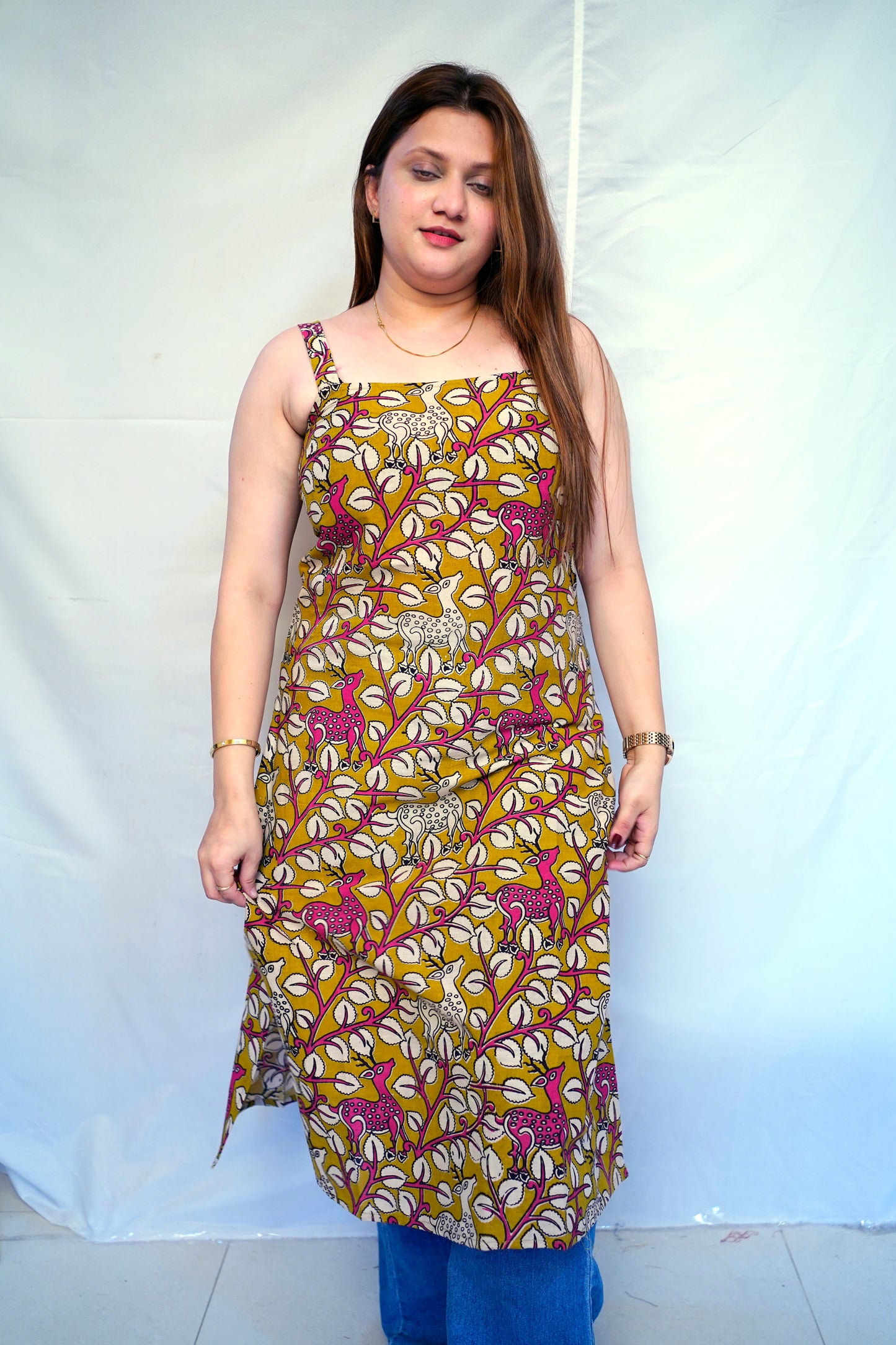 100% Cotton Green Kalamkari Handblock Printed Long Kurti for Women | Rooh E Azah