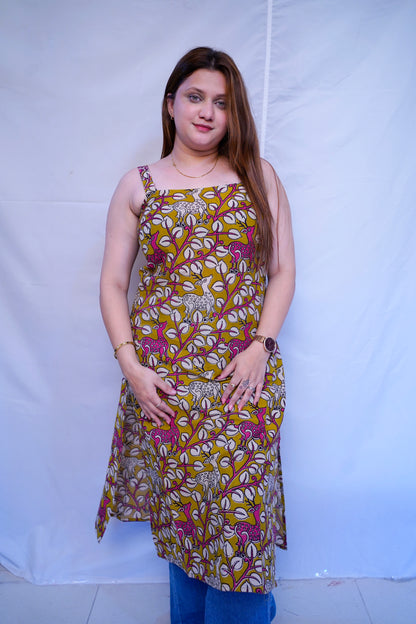 100% Cotton Green Kalamkari Handblock Printed Long Kurti for Women | Rooh E Azah