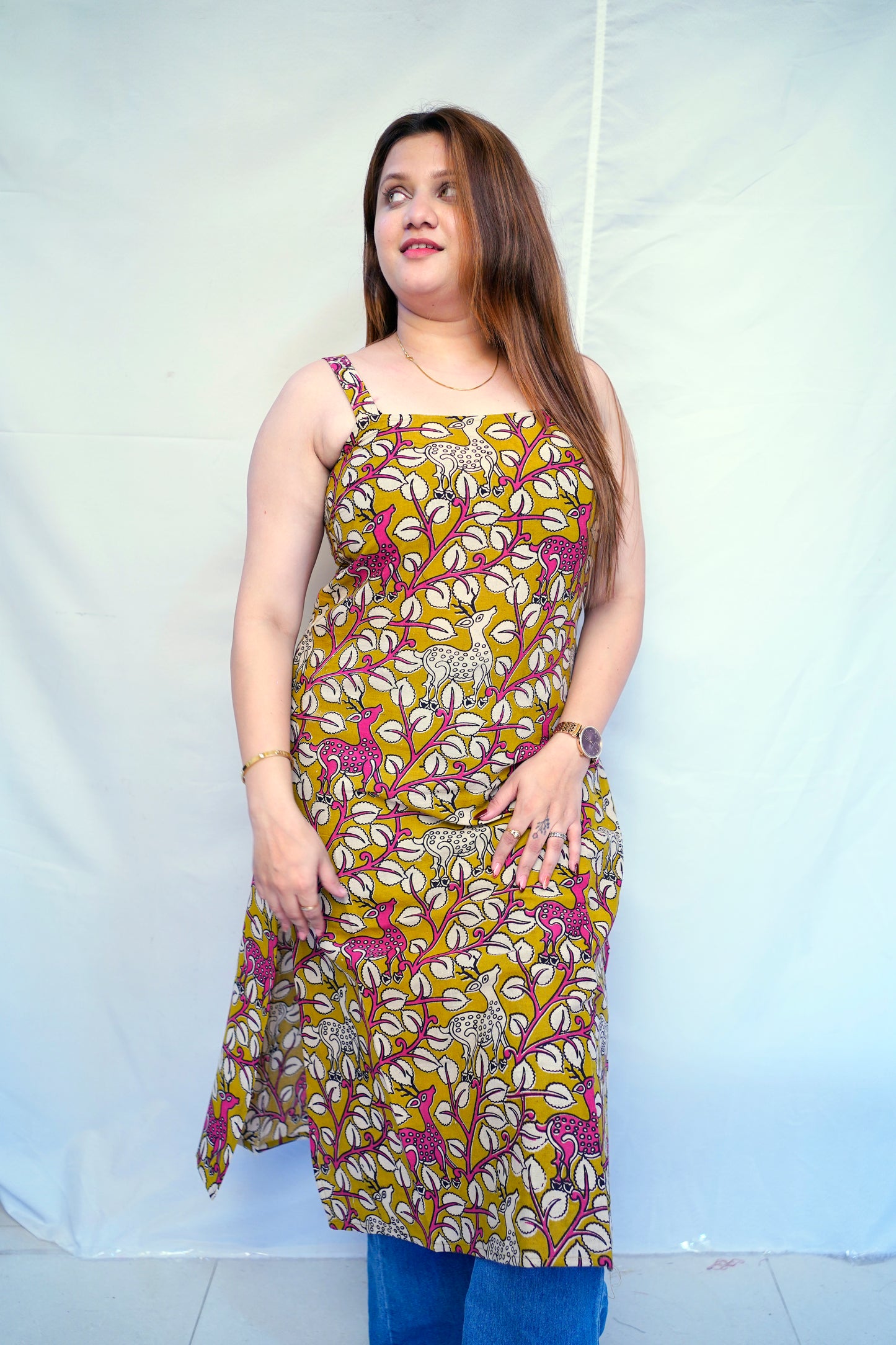 100% Cotton Green Kalamkari Handblock Printed Long Kurti for Women | Rooh E Azah