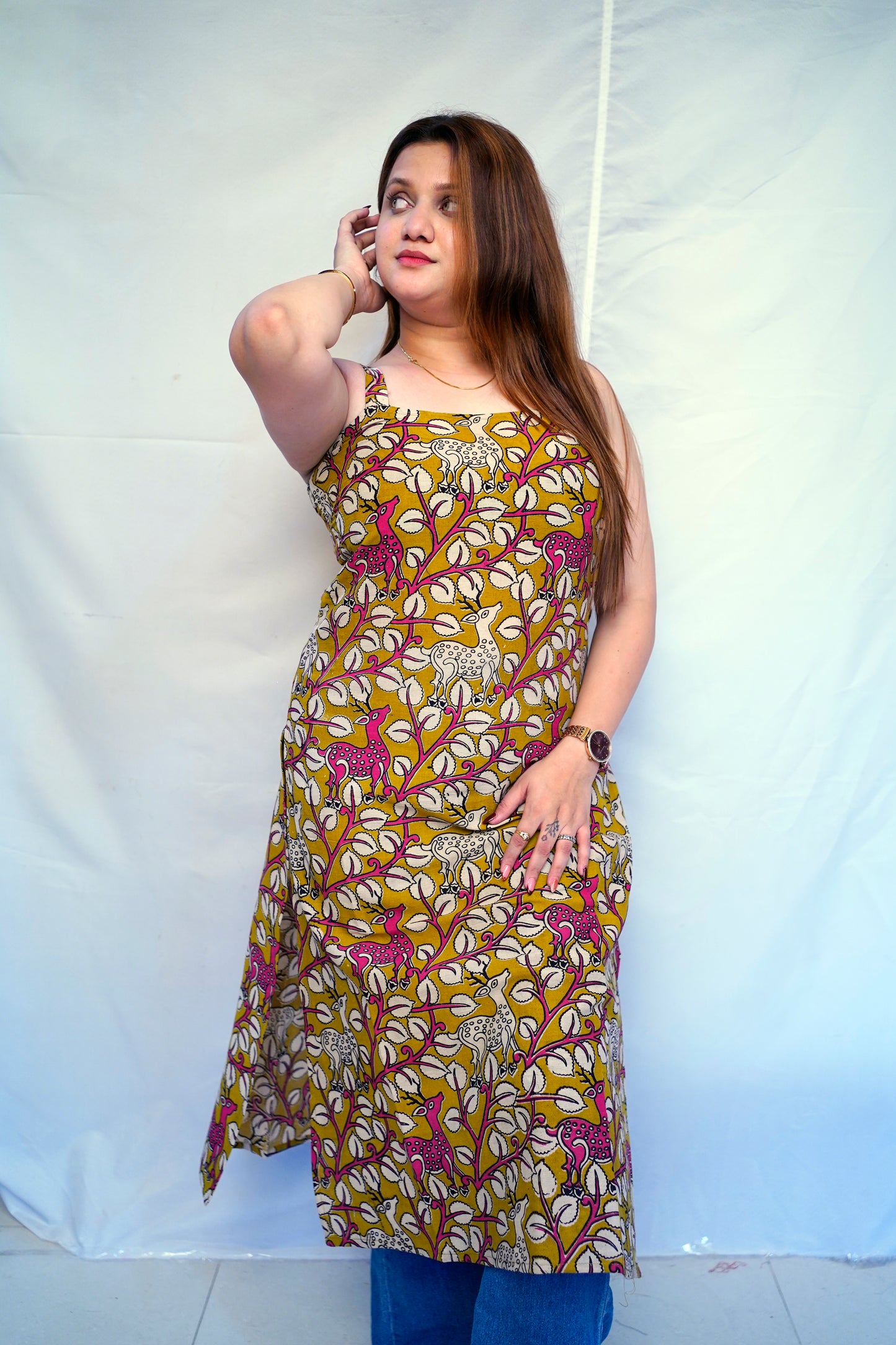 100% Cotton Green Kalamkari Handblock Printed Long Kurti for Women | Rooh E Azah