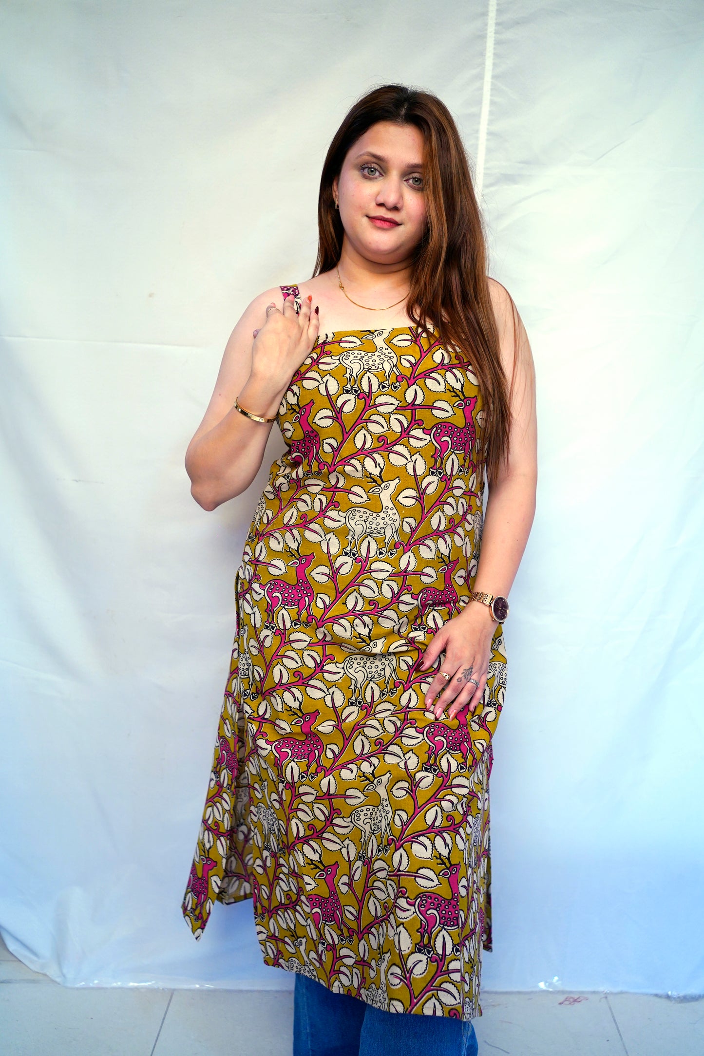 100% Cotton Green Kalamkari Handblock Printed Long Kurti for Women | Rooh E Azah