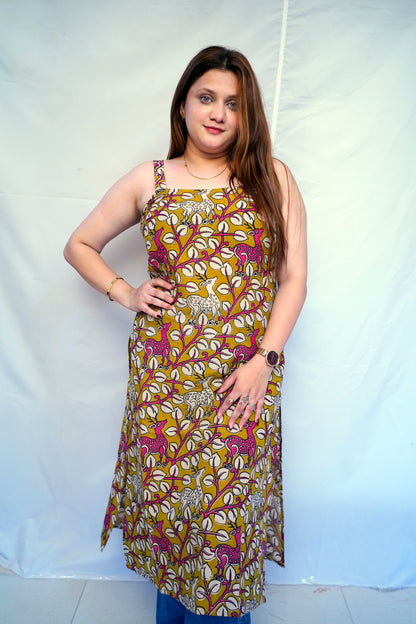 100% Cotton Green Kalamkari Handblock Printed Long Kurti for Women | Rooh E Azah