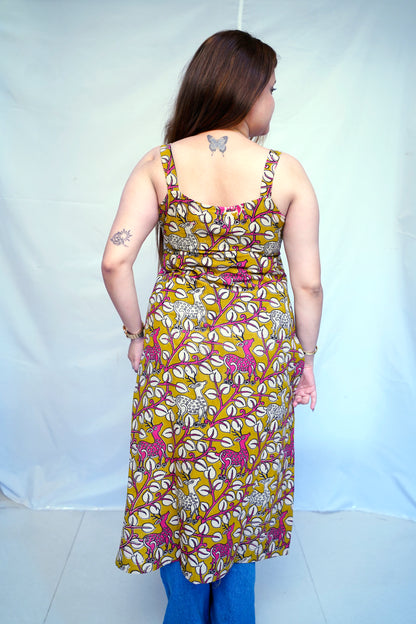 100% Cotton Green Kalamkari Handblock Printed Long Kurti for Women | Rooh E Azah