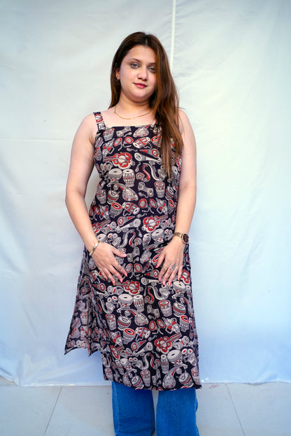 100% Cotton Black Kalamkari Hand block Printed Long Kurti for Women | Rooh E Azah