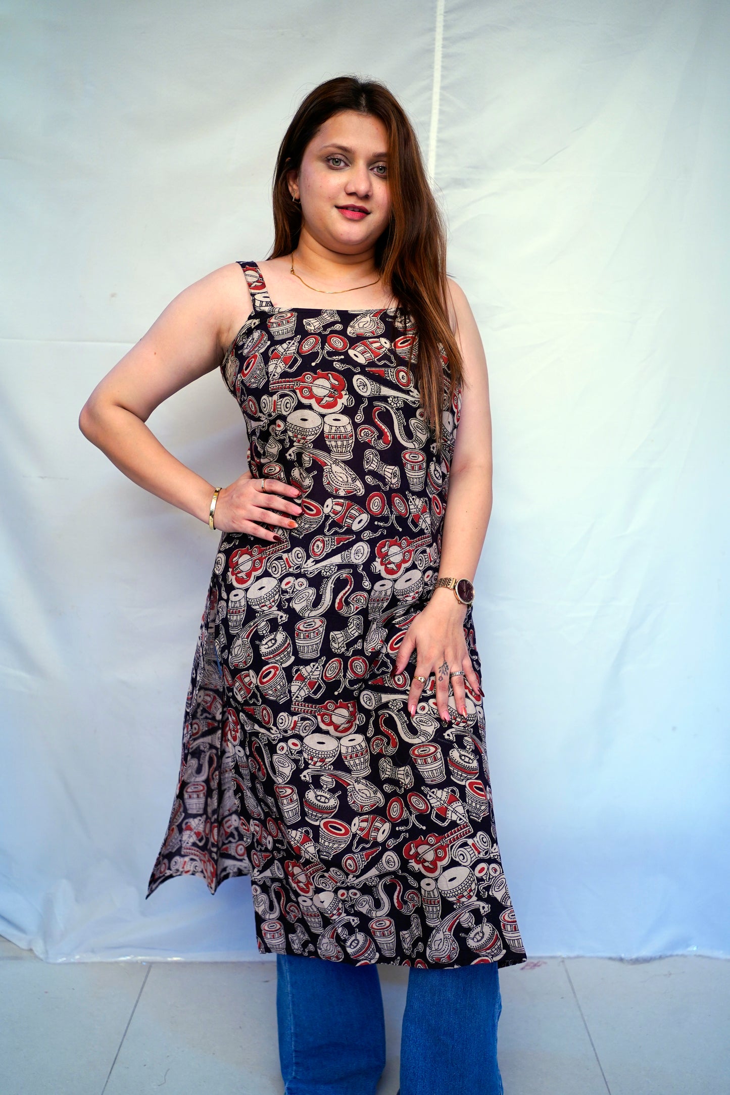 100% Cotton Black Kalamkari Hand block Printed Long Kurti for Women | Rooh E Azah