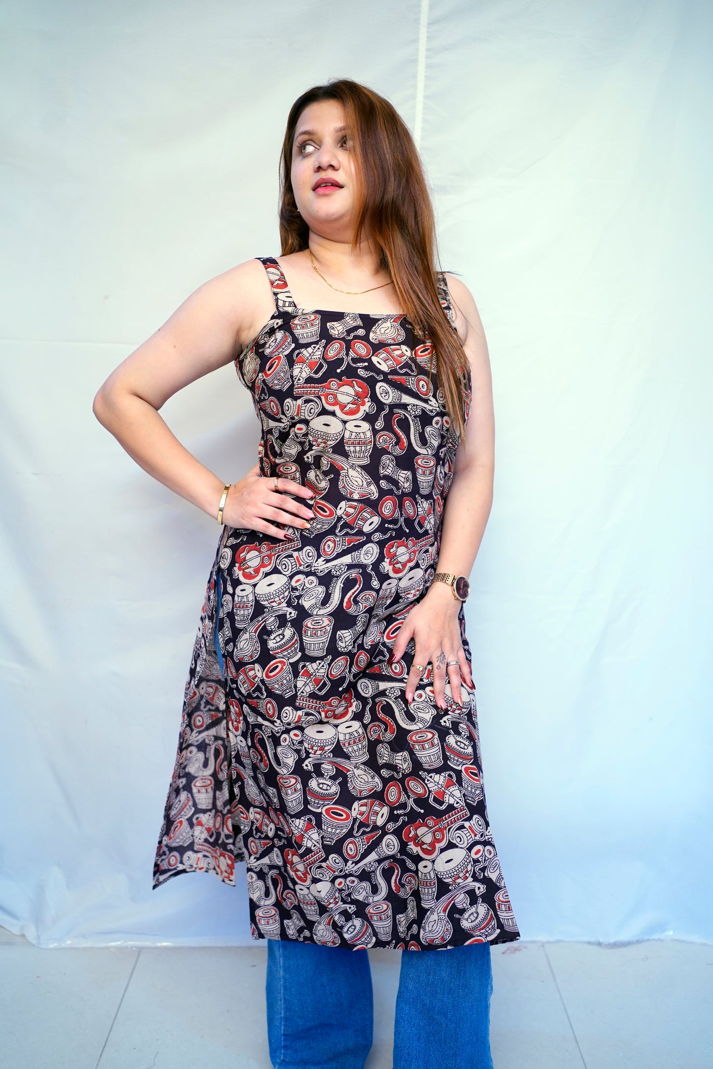 100% Cotton Black Kalamkari Hand block Printed Long Kurti for Women | Rooh E Azah