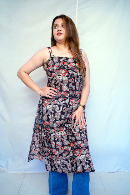 100% Cotton Black Kalamkari Hand block Printed Long Kurti for Women | Rooh E Azah