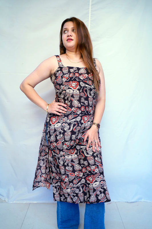 100% Cotton Black Kalamkari Hand block Printed Long Kurti for Women | Rooh E Azah