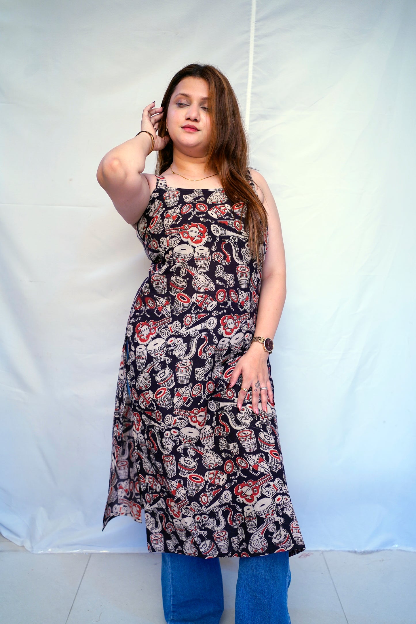 100% Cotton Black Kalamkari Hand block Printed Long Kurti for Women | Rooh E Azah