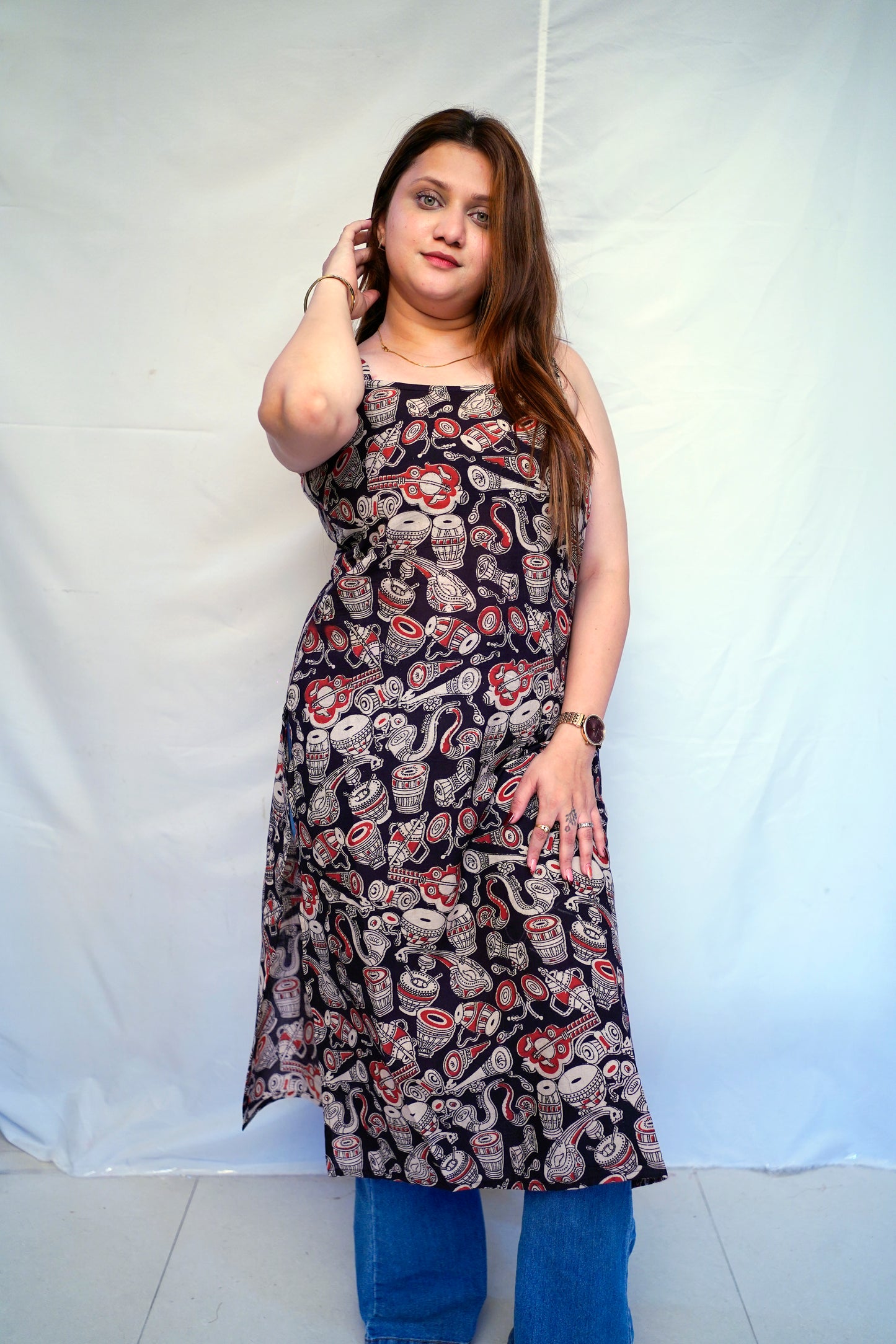 100% Cotton Black Kalamkari Hand block Printed Long Kurti for Women | Rooh E Azah