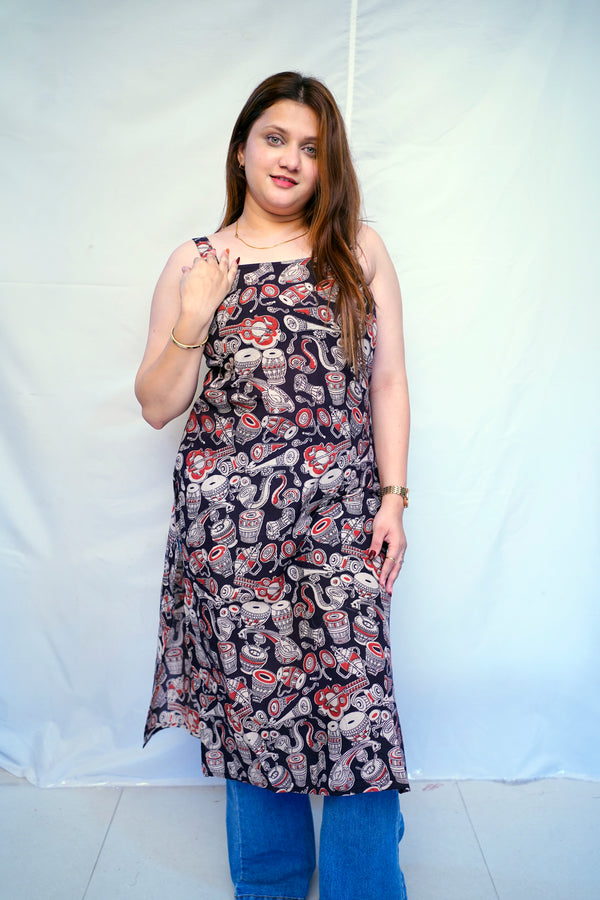 100% Cotton Black Kalamkari Hand block Printed Long Kurti for Women | Rooh E Azah