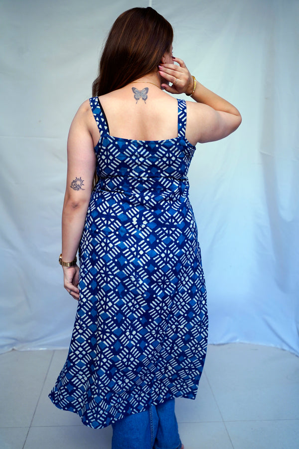 100% Cotton Indigo Dabu Handblock Printed Long Kurti for Women | Rooh E Azah