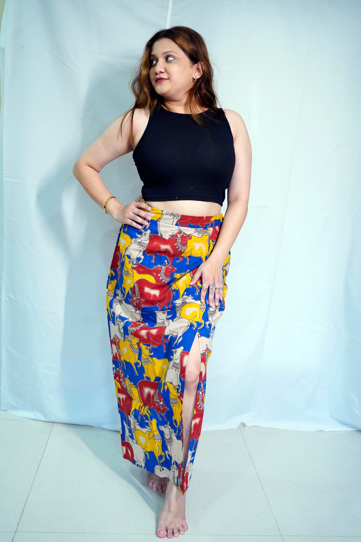 Rooh E Azah Cotton Kalamkari Handblock Printed Multi-Color Long Skirt