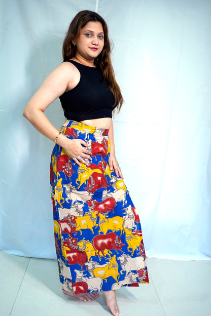 Rooh E Azah Cotton Kalamkari Handblock Printed Multi-Color Long Skirt