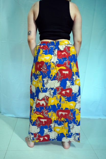 Rooh E Azah Cotton Kalamkari Handblock Printed Multi-Color Long Skirt