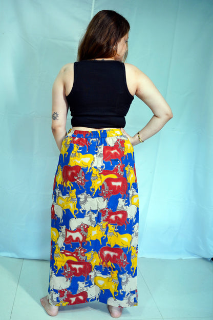 Rooh E Azah Cotton Kalamkari Handblock Printed Multi-Color Long Skirt