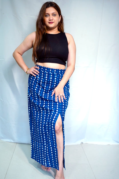 Rooh E Azah 100% Cotton Dabu Handblock Printed Indigo Long Skirt