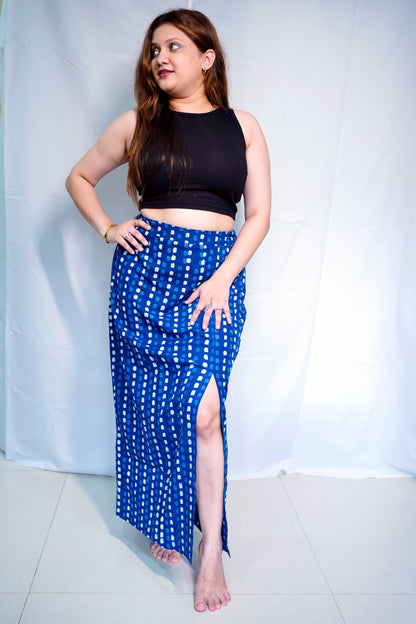 Rooh E Azah 100% Cotton Dabu Handblock Printed Indigo Long Skirt