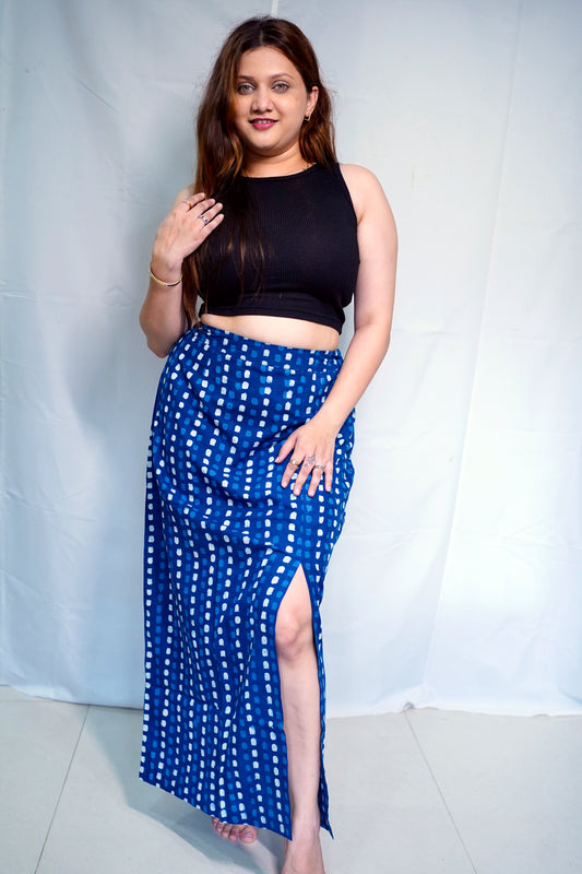 Rooh E Azah 100% Cotton Dabu Handblock Printed Indigo Long Skirt