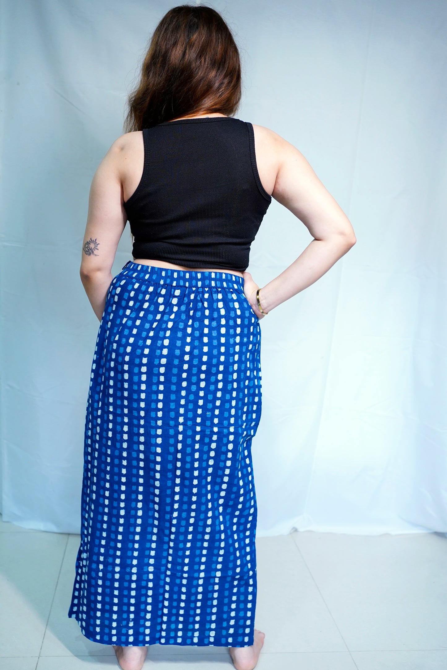 Rooh E Azah 100% Cotton Dabu Handblock Printed Indigo Long Skirt
