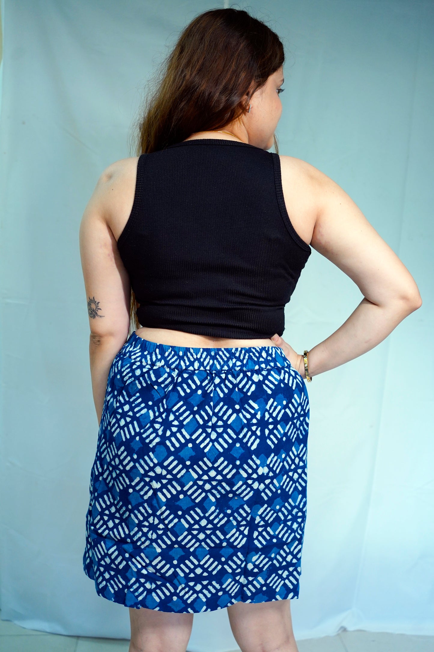 Rooh E Azah 100% Cotton Dabu Hand Block Printed Indigo Short Skirt