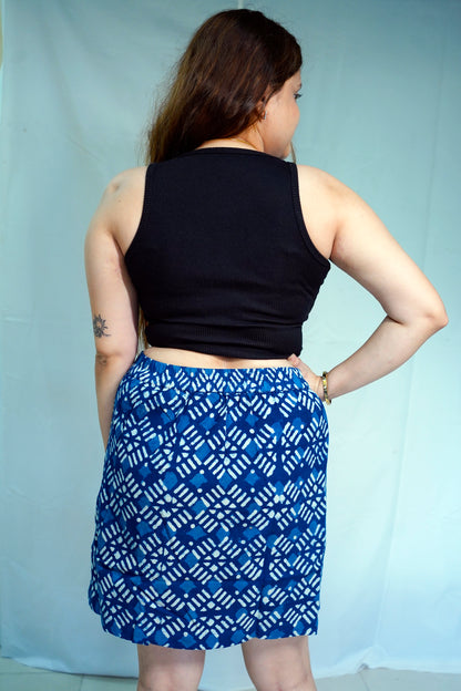Rooh E Azah 100% Cotton Dabu Hand Block Printed Indigo Short Skirt