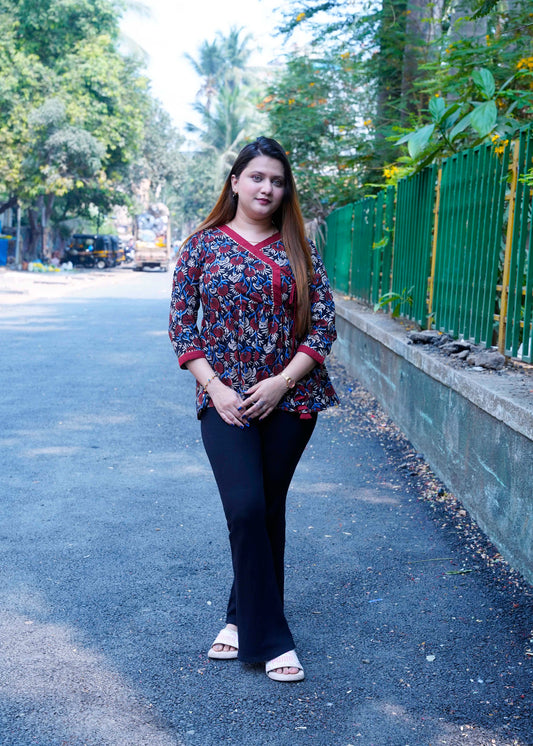 Brown Bagru Print Angrakha Style Short Top