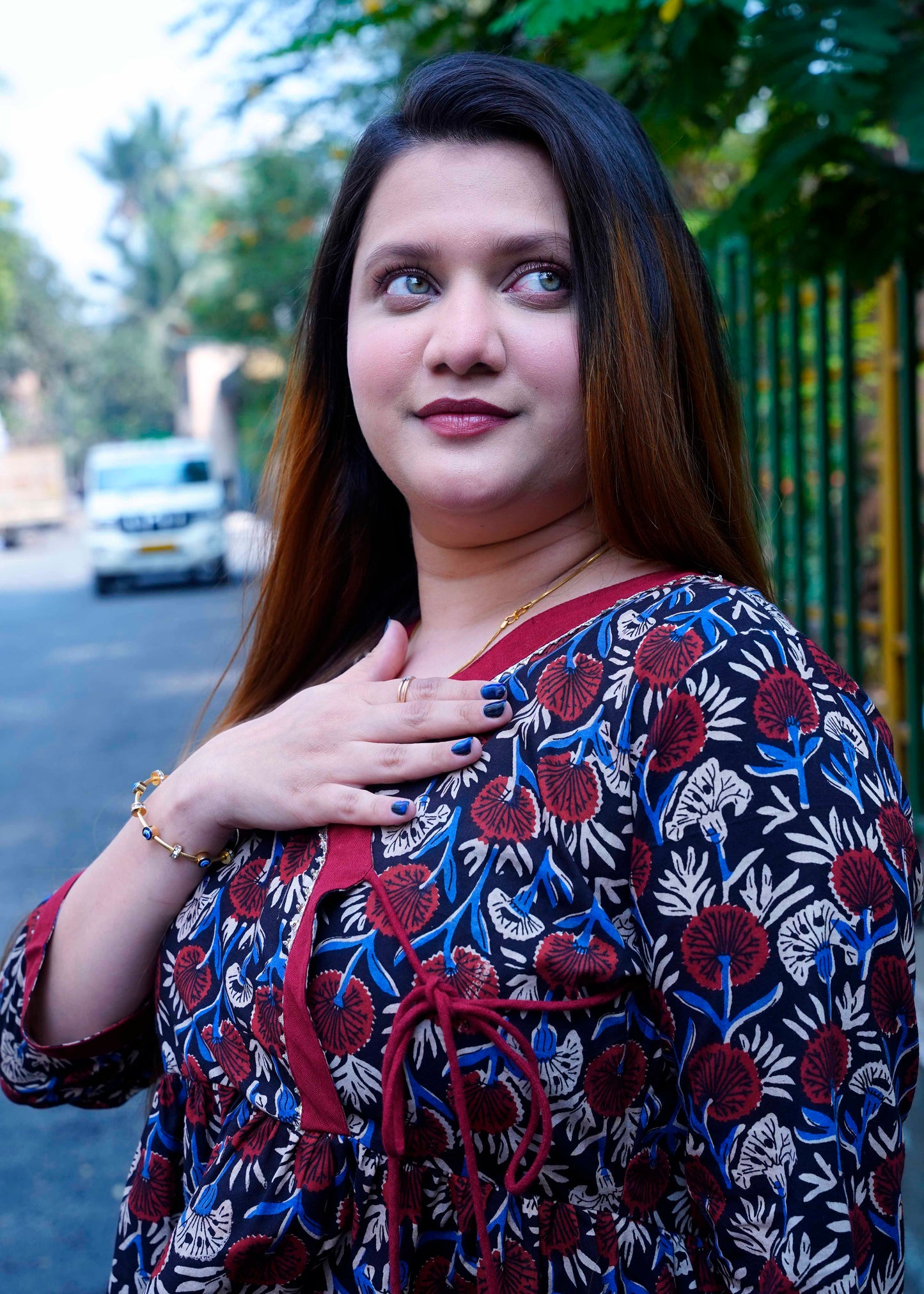 Brown Bagru Print Angrakha Style Short Top