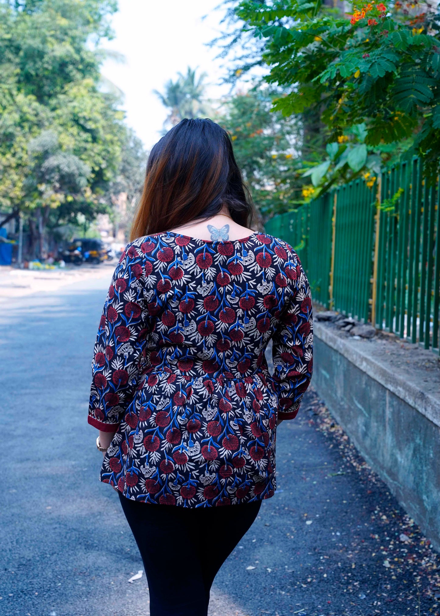 Brown Bagru Print Angrakha Style Short Top