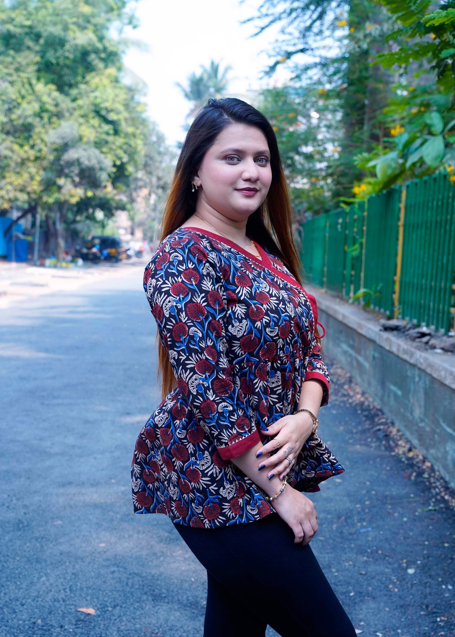 Brown Bagru Print Angrakha Style Short Top