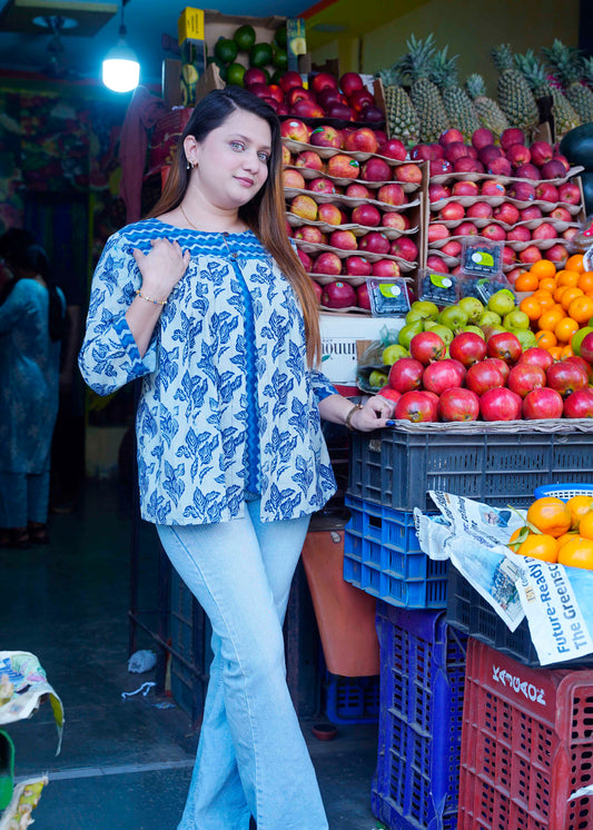 Indigo Dabu Print Short Top