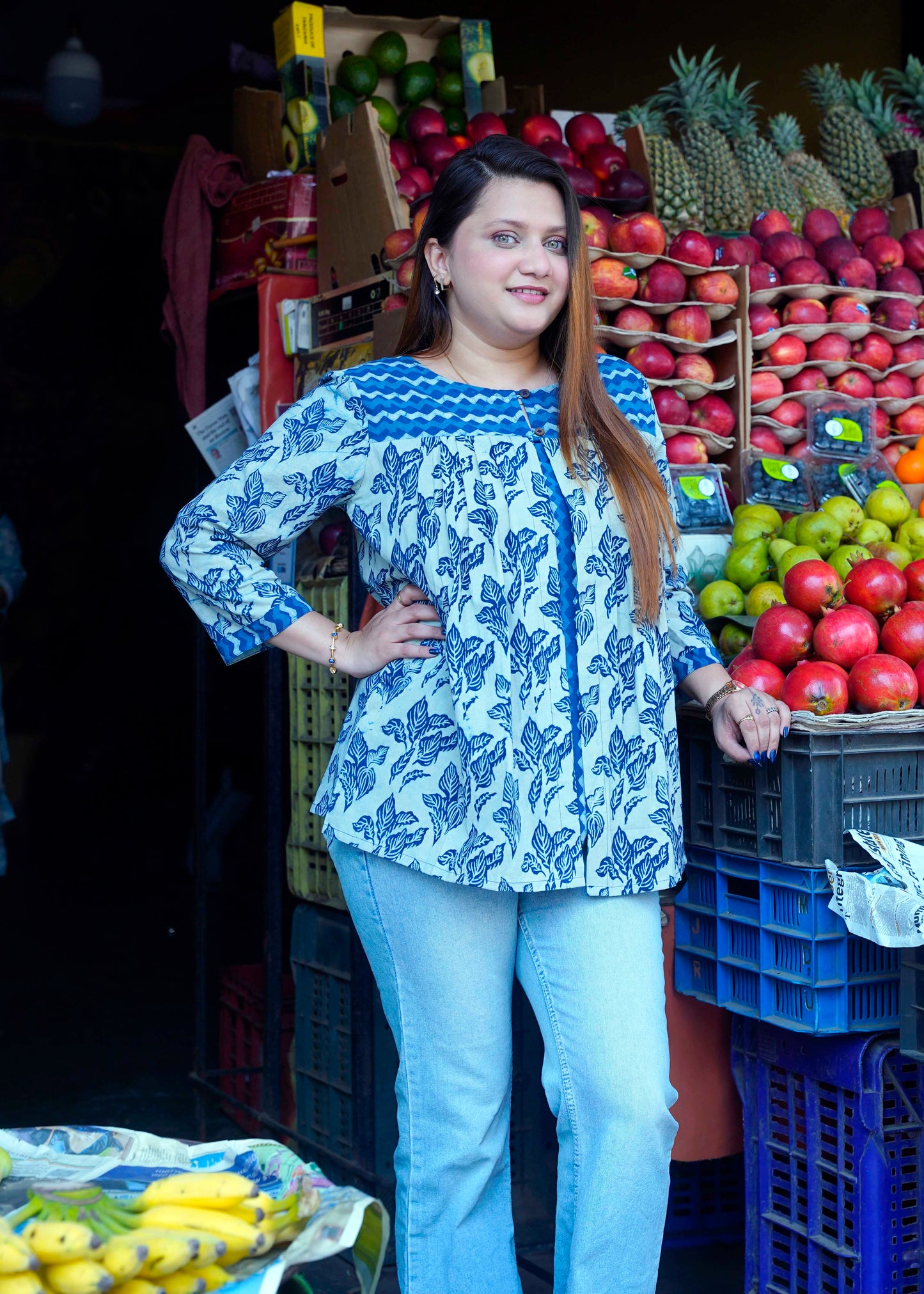 Indigo Dabu Print Short Top