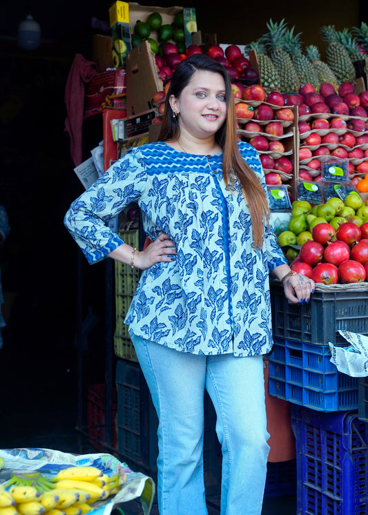 Indigo Dabu Print Short Top