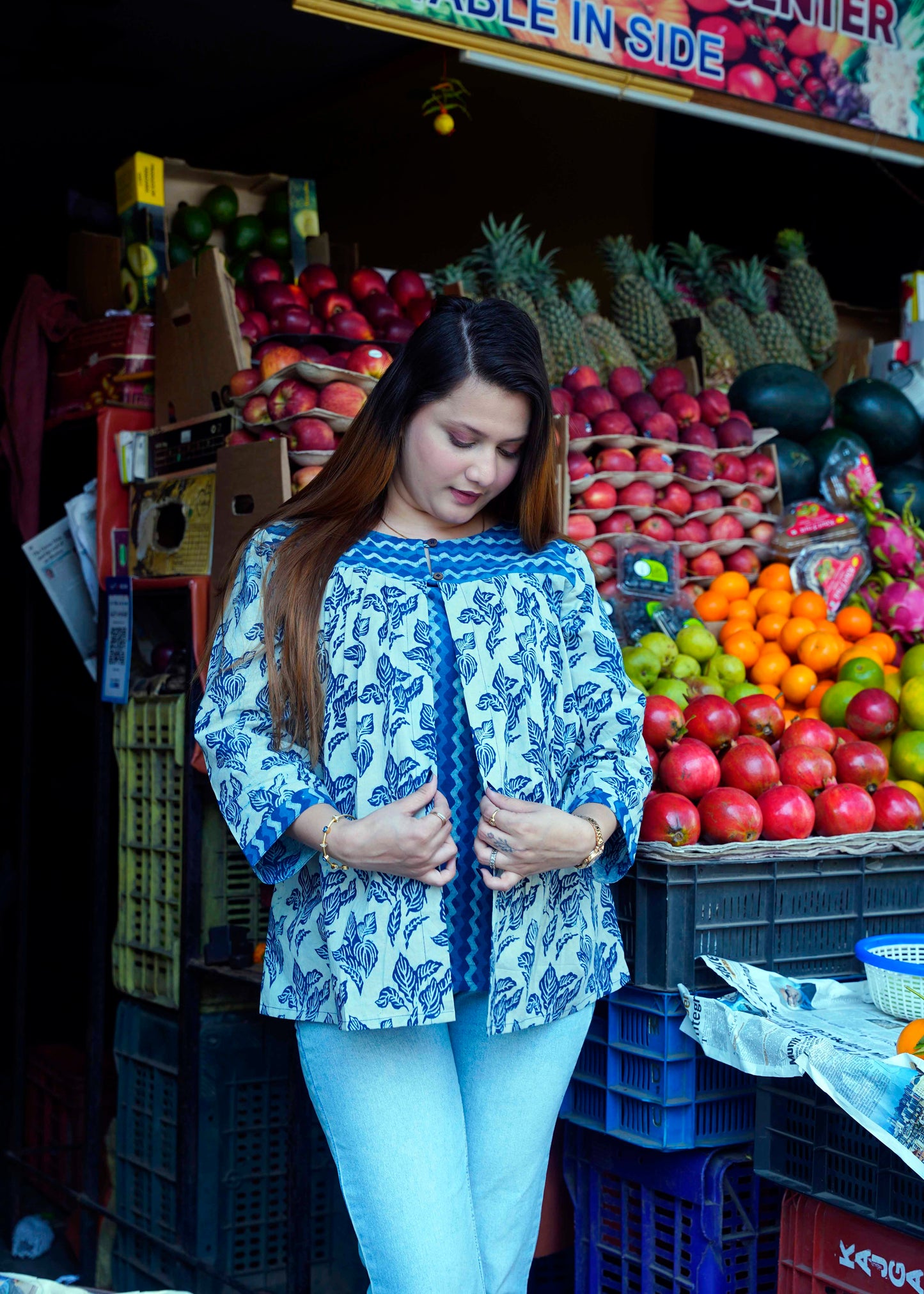 Indigo Dabu Print Short Top