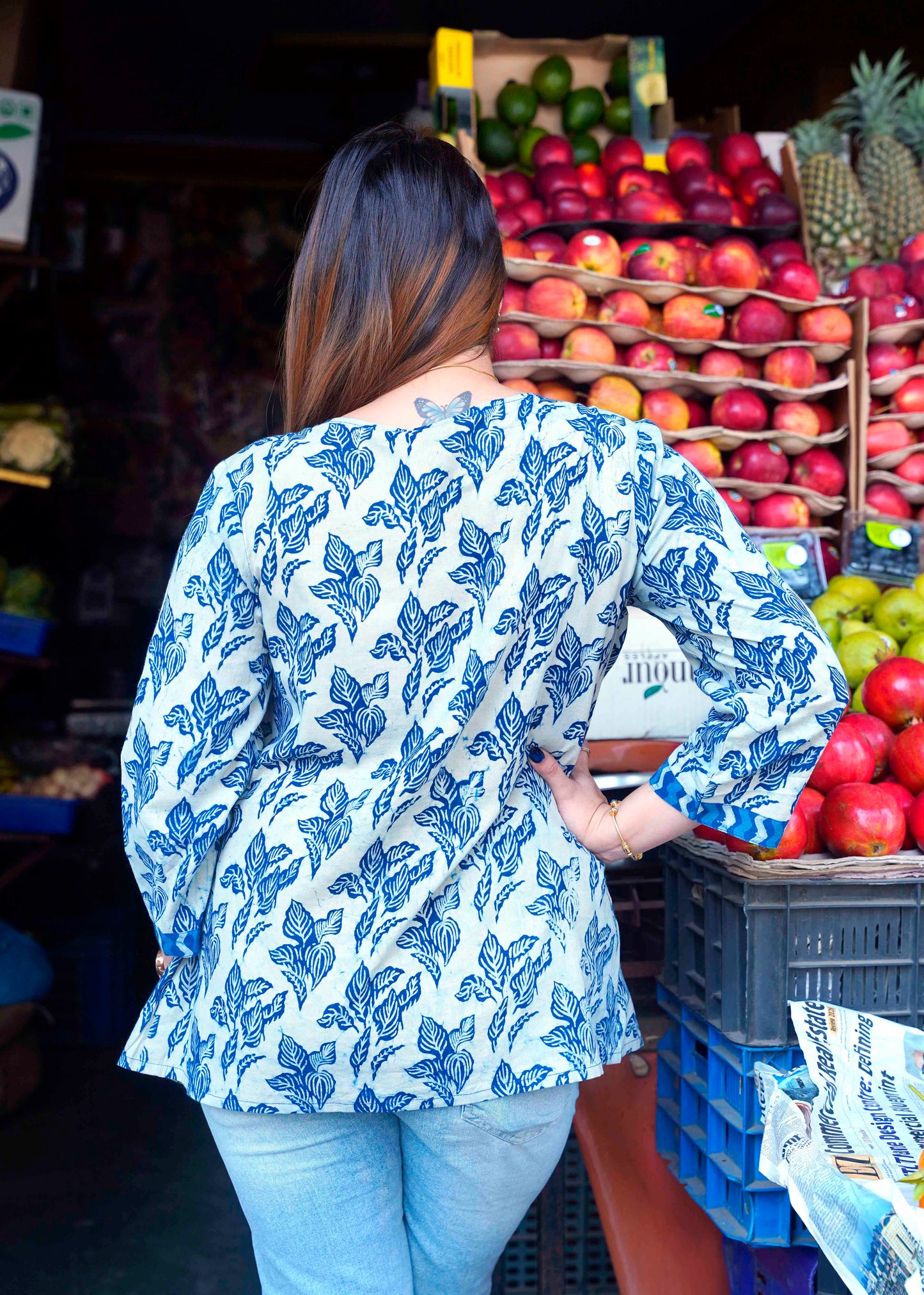 Indigo Dabu Print Short Top
