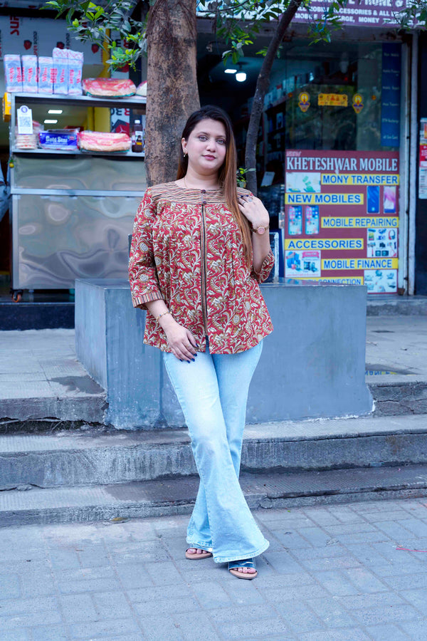 Red Bagru Short Top