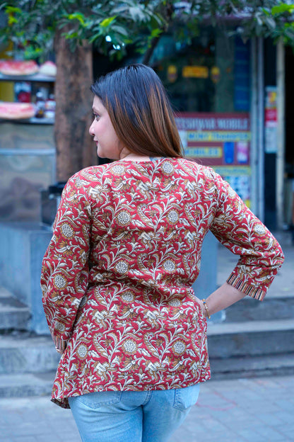 Red Bagru Short Top