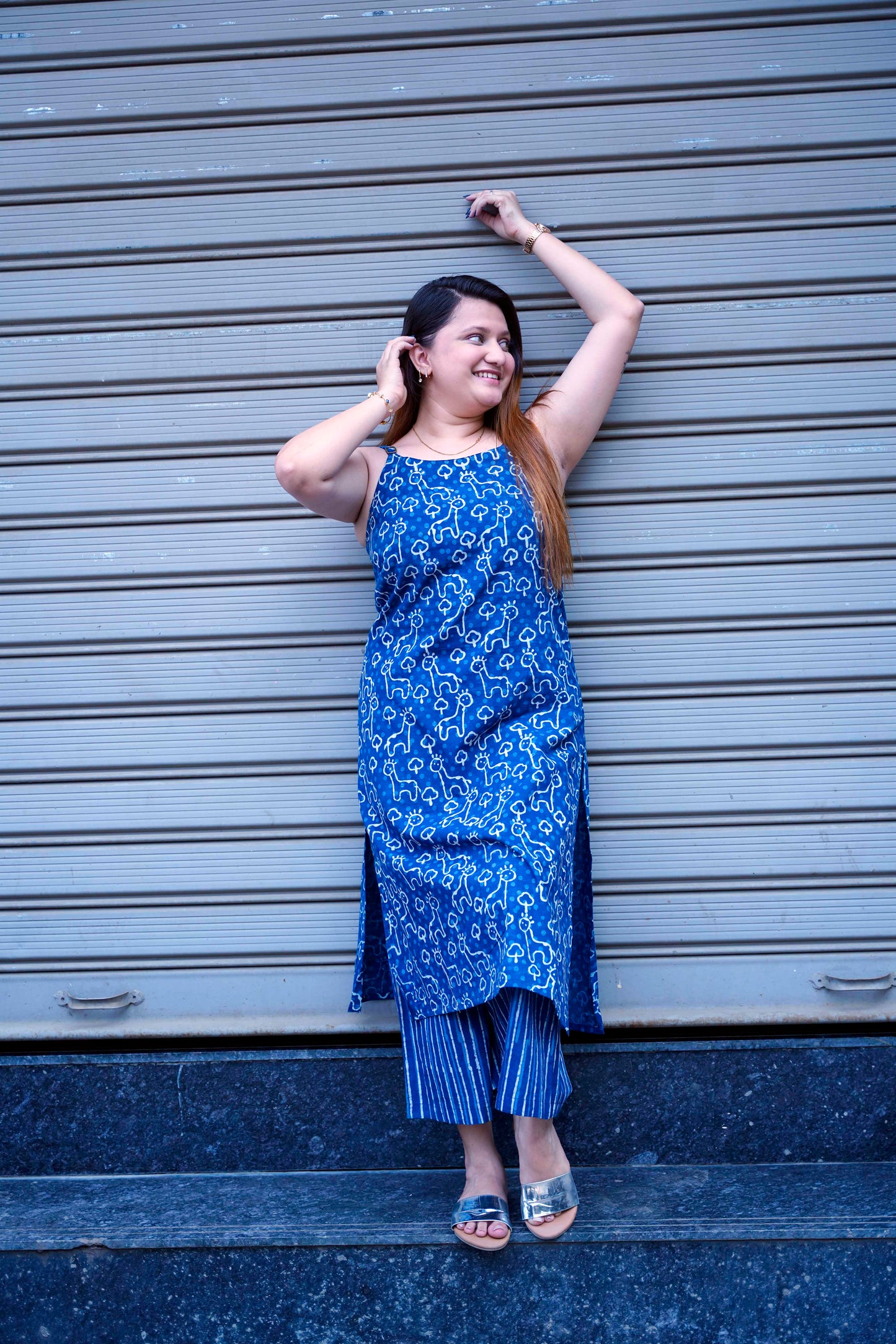 Indigo Dabu Print Spegetti Plazo Set