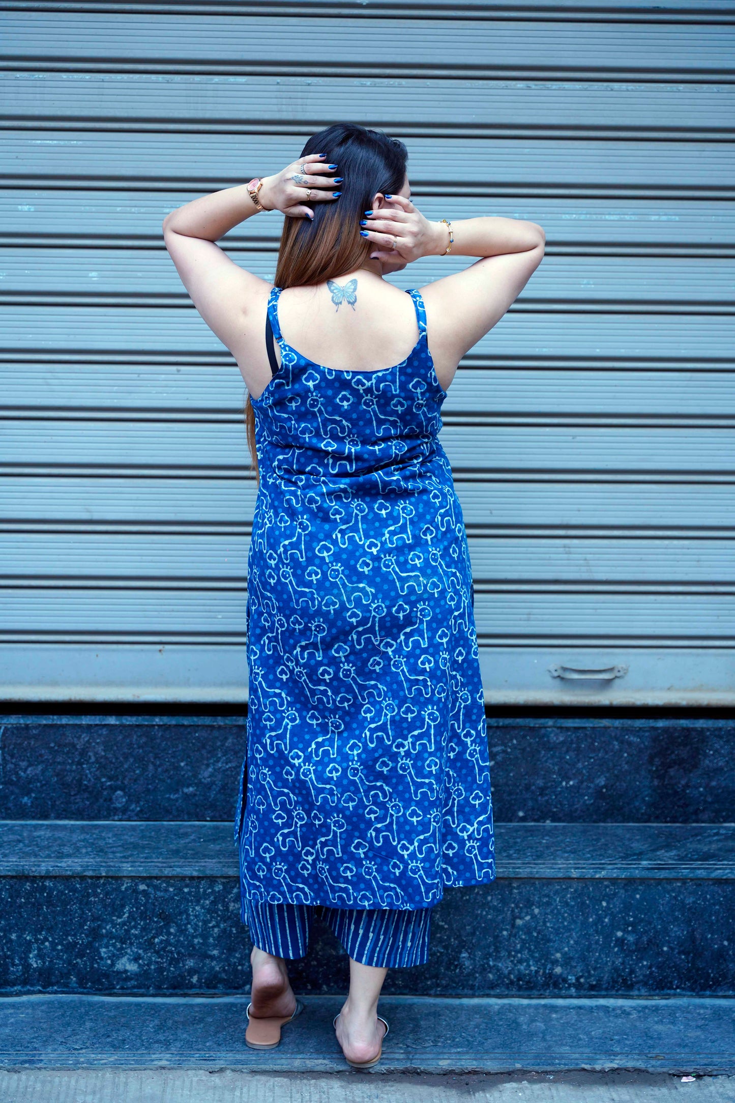 Indigo Dabu Print Spegetti Plazo Set