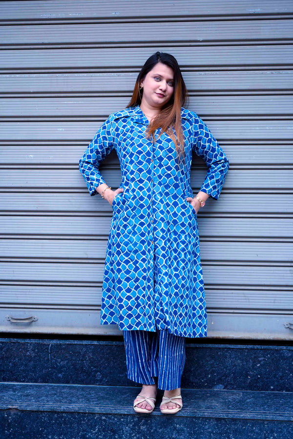 Indigo Dabu Print Plazo Set