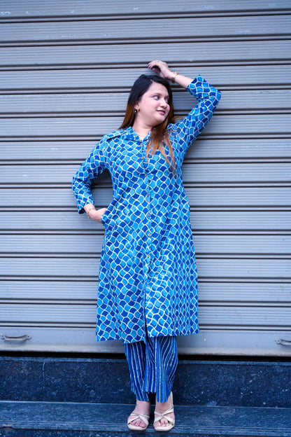Indigo Dabu Print Plazo Set
