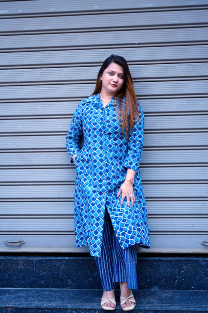 Indigo Dabu Print Plazo Set