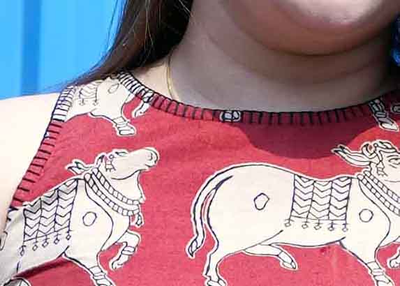Rust Kalamkari Halterneck Kurti with Hand Embroidery Detailing