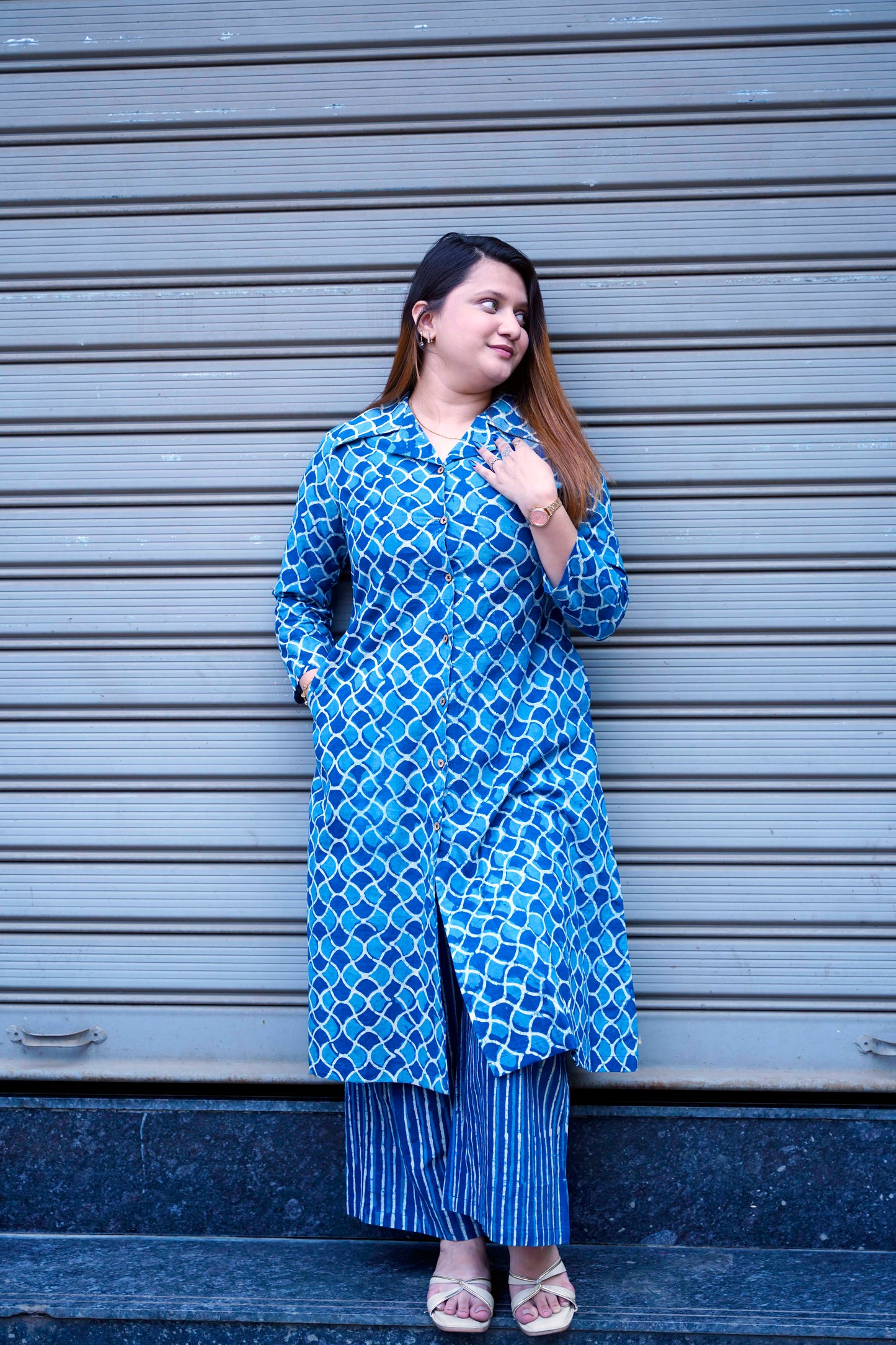 Indigo Dabu Print Plazo Set