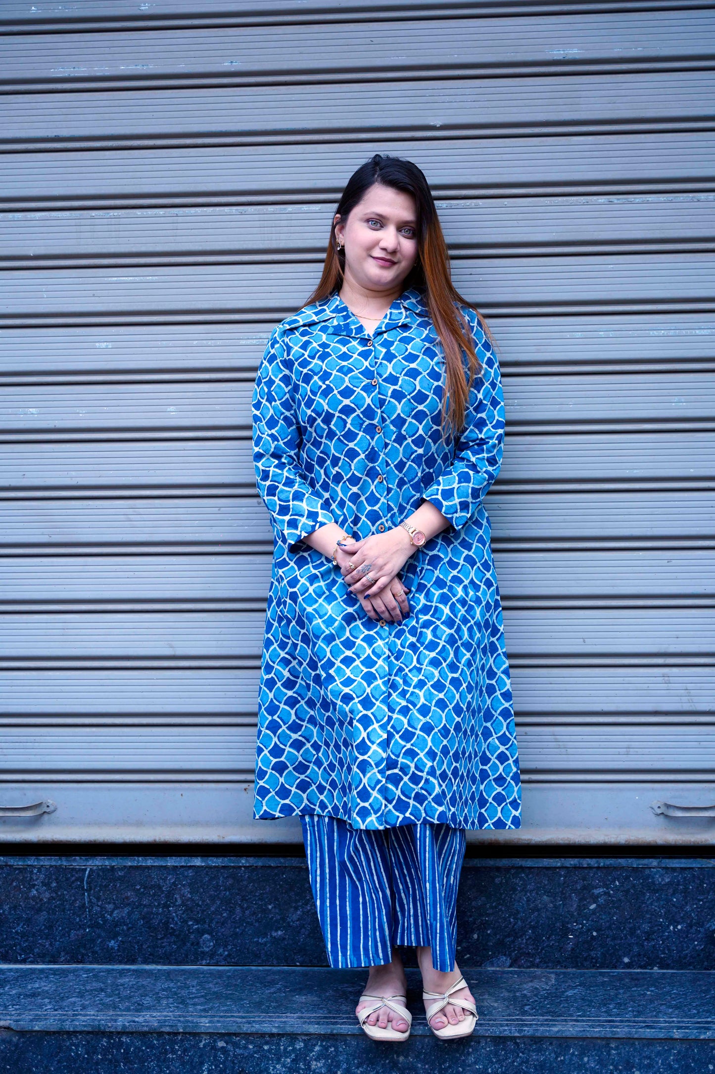 Indigo Dabu Print Plazo Set