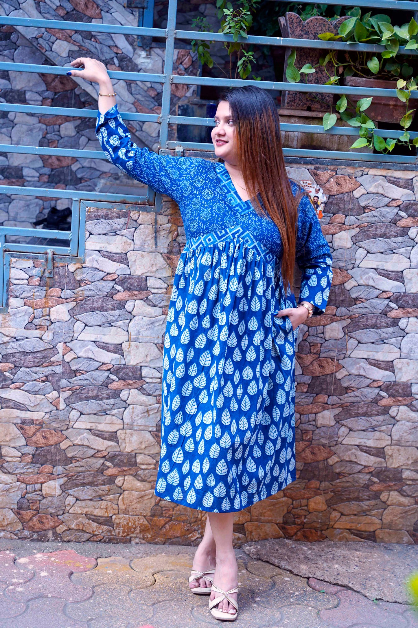 Dabu Indigo Mid-Length Dress