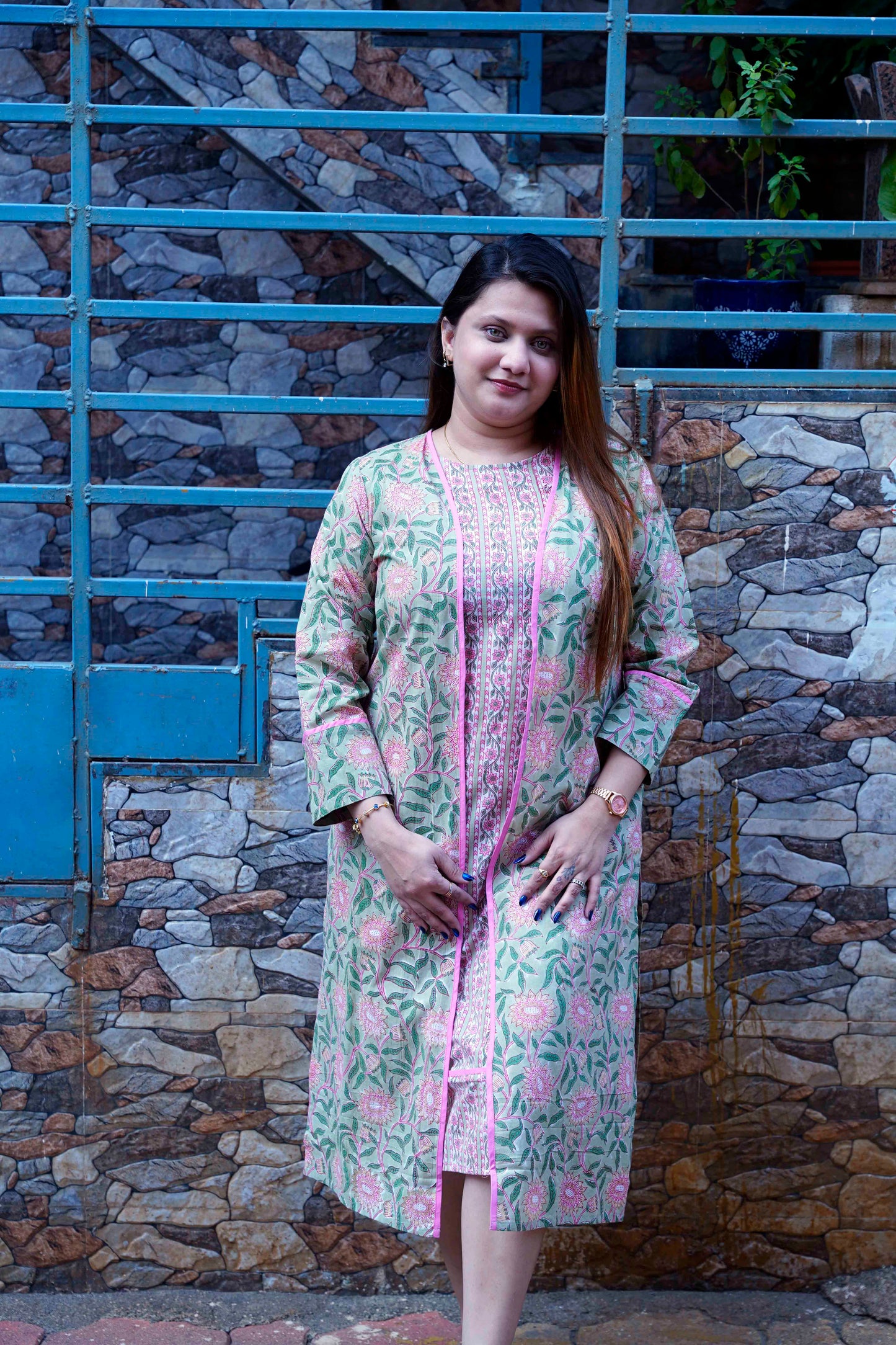 Pink Bagru Handblock Printed Kurta
