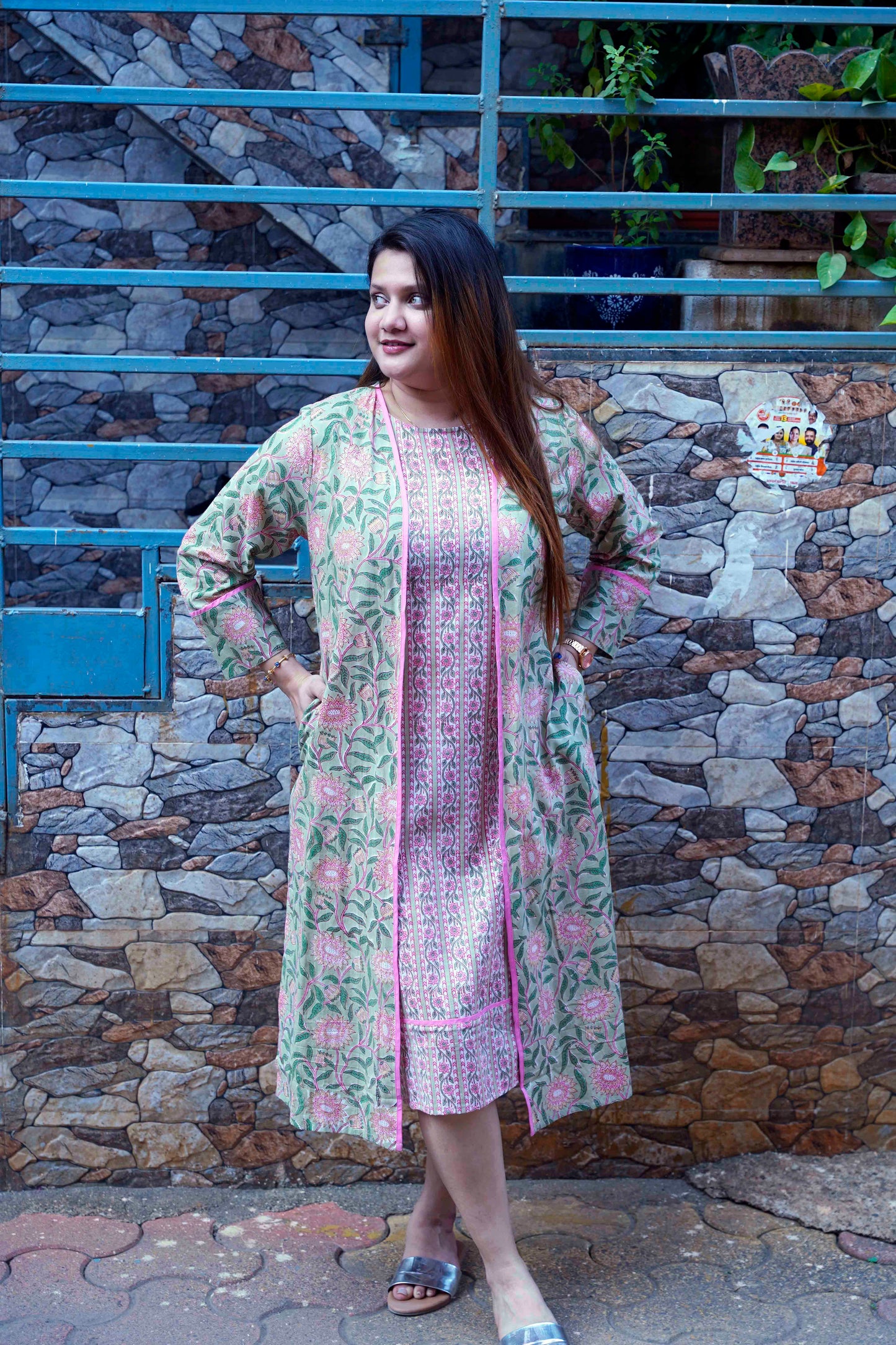 Pink Bagru Handblock Printed Kurta
