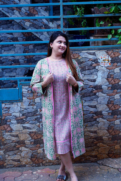 Pink Bagru Handblock Printed Kurta